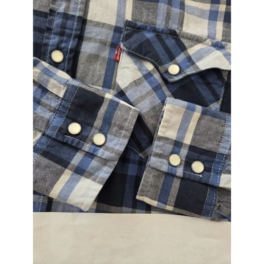 Vtg Levi's Pearl Snap Plaid Shirt Men's Large‎ Casual Sharp Streetwear